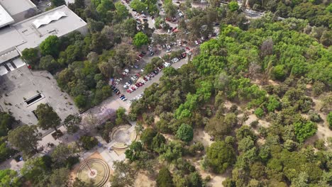 Aerial-view-of-Chapultepec-Park,-near-the-Museum-of-Anthropology-in-CDMX