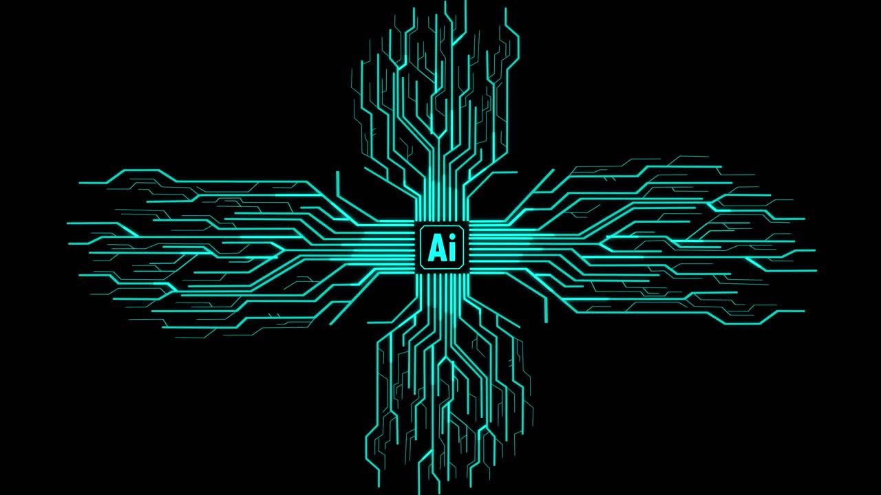 Ai With Futuristic Artificial Intelligence Spreading Through Internet. Visualization Of Machine Learning, Computer Technology, Neural Network