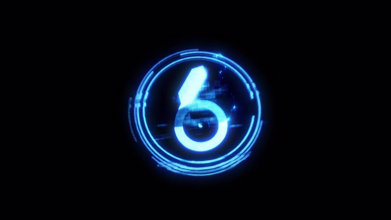 Futuristic Digital Countdown Featuring the Number Six