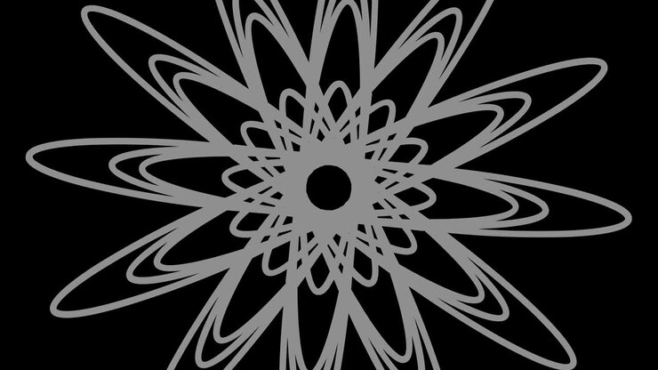 Graphic drawing in black and white with stroboscopic and hypnotic effect, while it rotates clockwise and increases in size.
