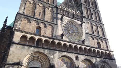 a view up to the old historic bremen cathedral in germany