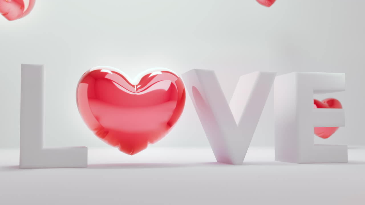 White love letters sign with the red heart instead of "O" letter