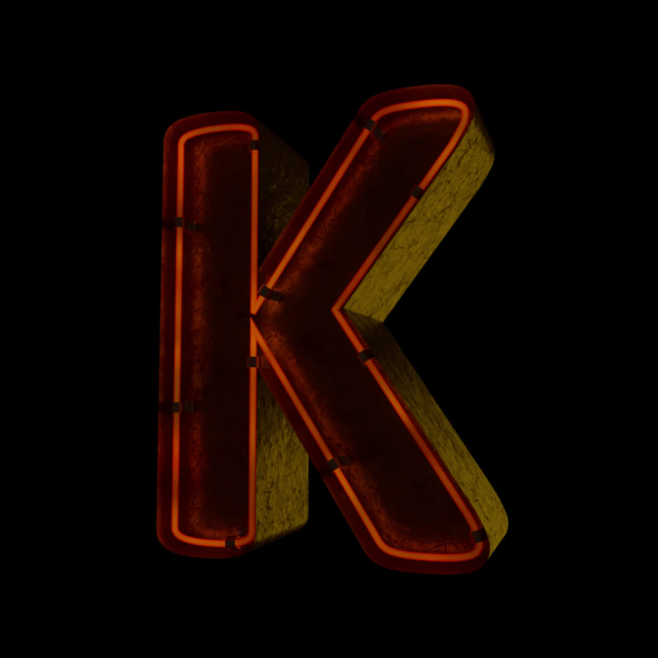 Lettera K 3D con effetto luce neon incandescente