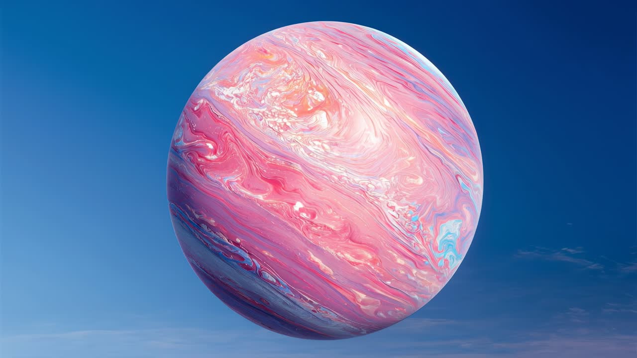 A colorful abstract illustration of a planet featuring swirling patterns in outer space