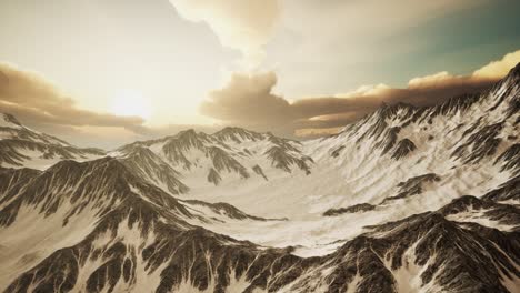 Panorama-of-High-Snow-Mountains-at-Sunset