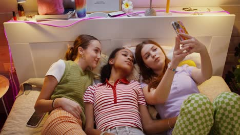 teenage girls taking a selfie in their bedroom