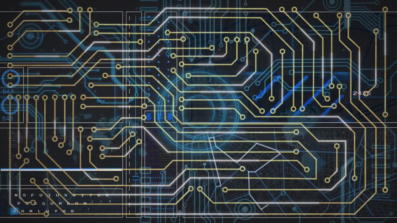 어두운 배경에 연결 네트워크와 디지털 인터페이스의 애니메이션