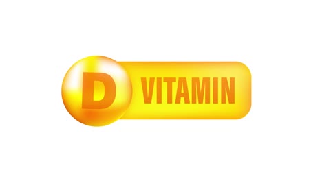 vitamina d con gota realista en el fondo gris. partículas de vitaminas en el medio. gráficos en movimiento.