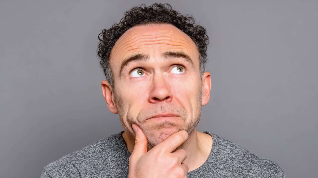 Contemplative Expressions: A Man Deep in Thought and Reflection Captured in Two Frames Displaying Intrigue and Curiosity