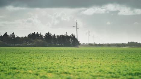 Una-Hilera-De-Torres-De-Líneas-Eléctricas-En-El-Verde-Paisaje-Rural