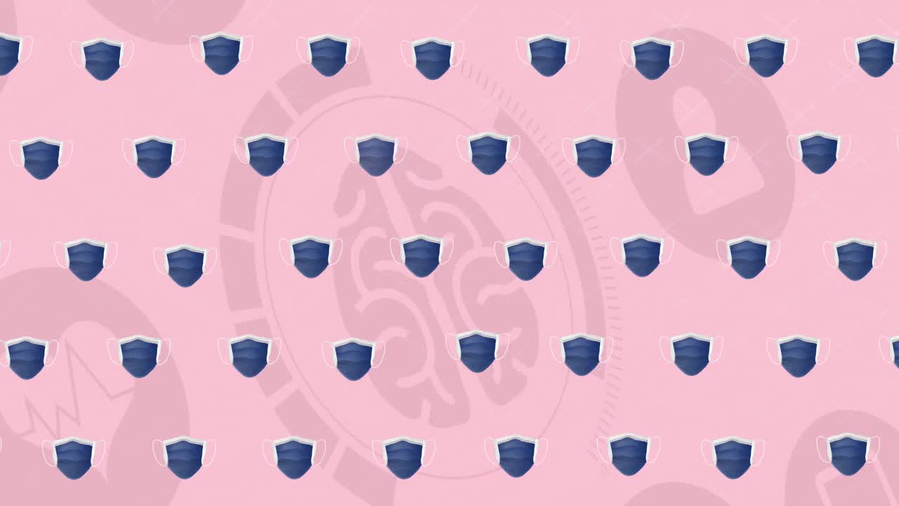 Animation of face masks over medical icons