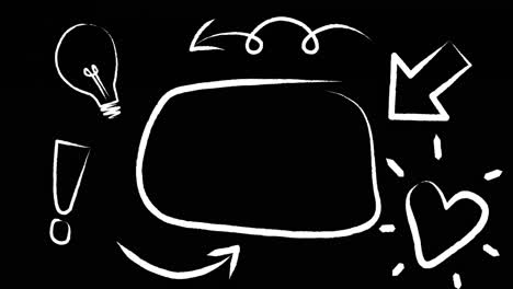 Animation-Einer-Weiß-Umrandeten-Sprechblase-Mit-Pfeil-Und-Symbolen-Auf-Schwarzem-Hintergrund