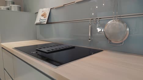 kitchen showroom bench and stove top gimbal shot