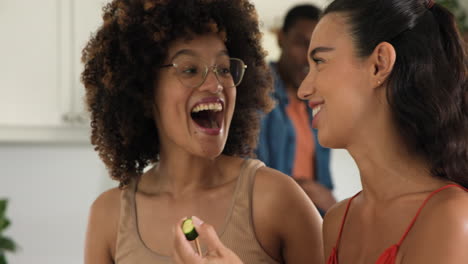 diverse friends enjoying time together in kitchen, smiling and chatting happily, at home