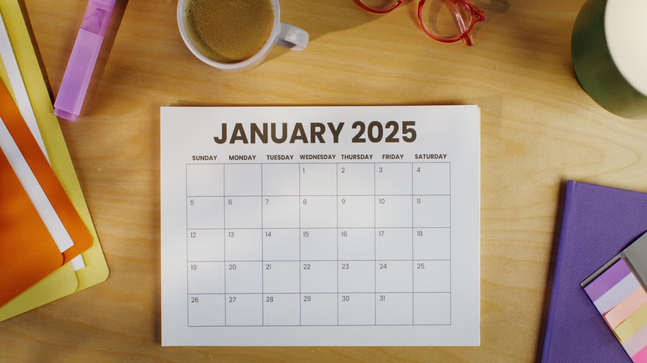 January 2025 Calendar on a Desk