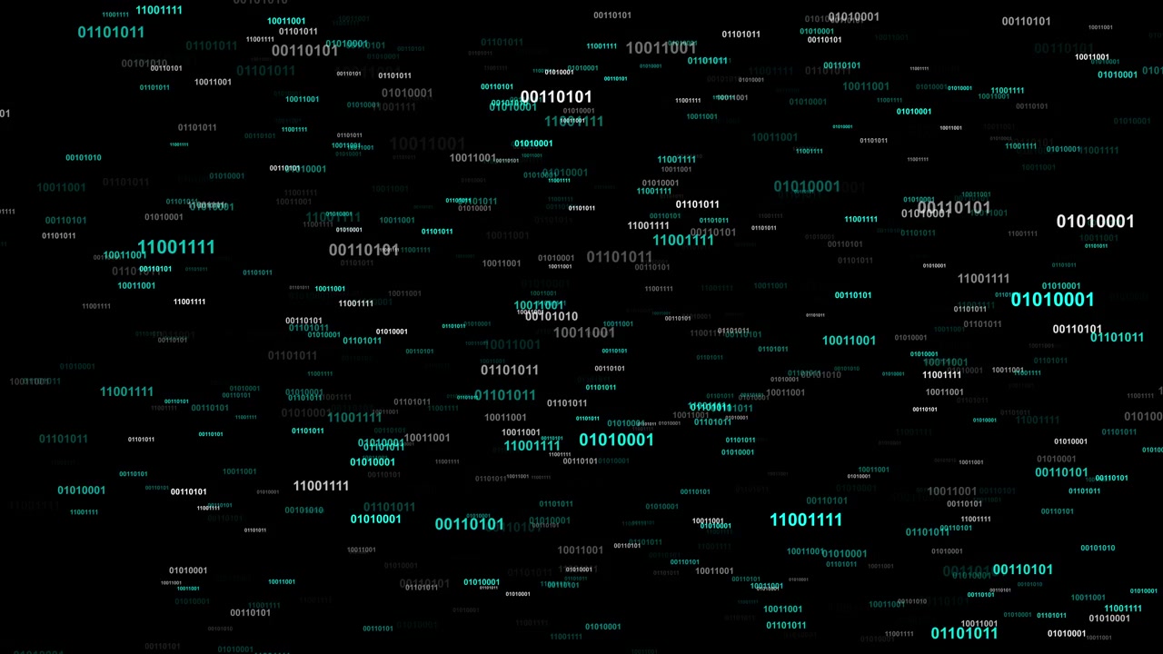 Digital Binary Code Streaming on Dark Background