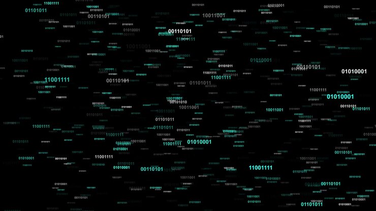 Digital Binary Code Streaming on Dark Background