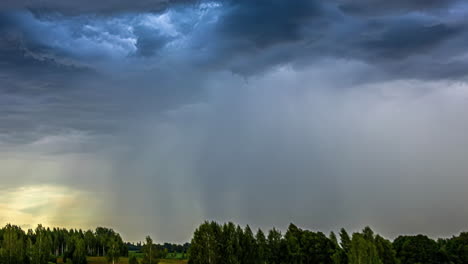 Timelapse-of-a-rain-pouring-on-a-forested-land