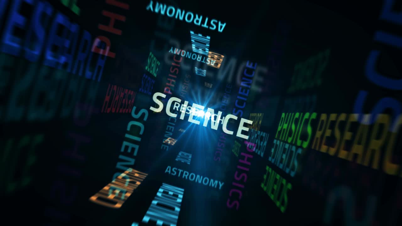 Speed flight over Science text loop abstract concept