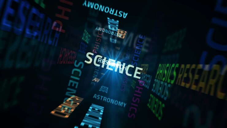 Speed flight over Science text loop abstract concept