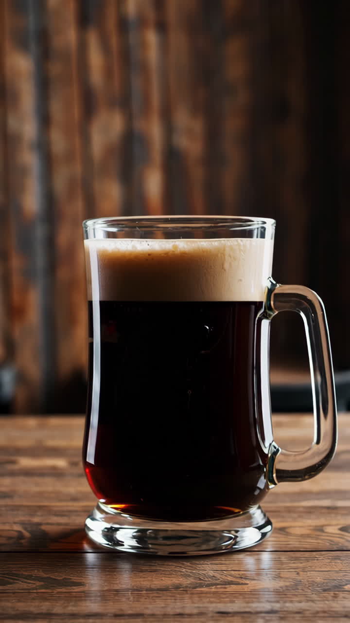 Glass of Dark Beer on Wooden Table