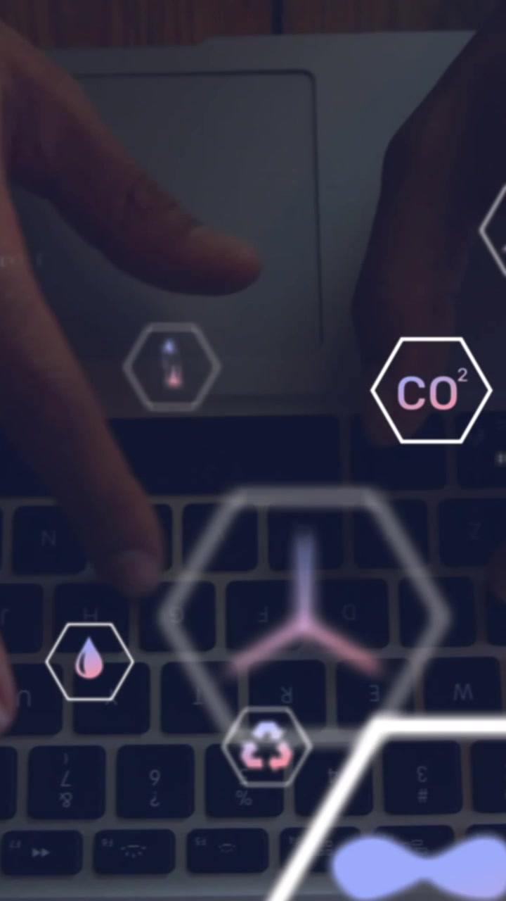 Animation of digital eco icons over caucasian man using laptop