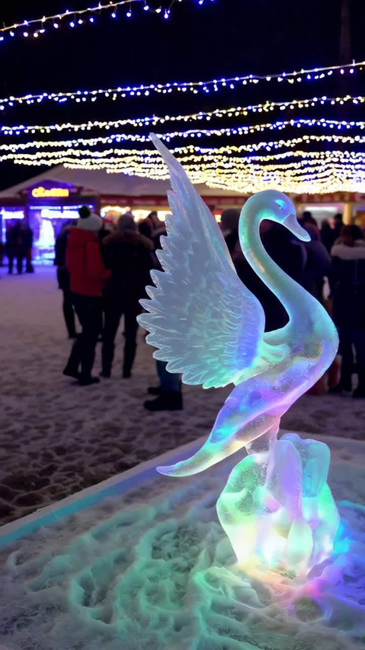 Ice Swan Sculpture at Night Market