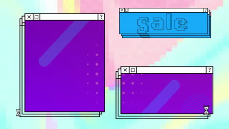 animación del texto de venta en pantallas de computadora y fondo vibrante