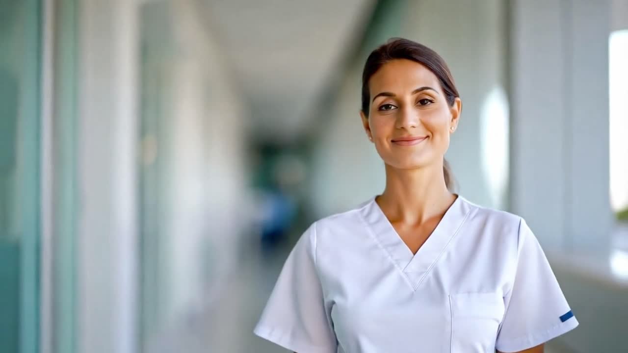 Smiling Healthcare Professional in a Hospital Hallway