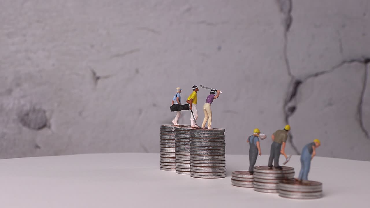 miniaturas y montones de monedas con conceptos de negocios.
