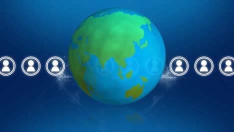 animación de la red de conexiones con el planeta tierra sobre fondo azul
