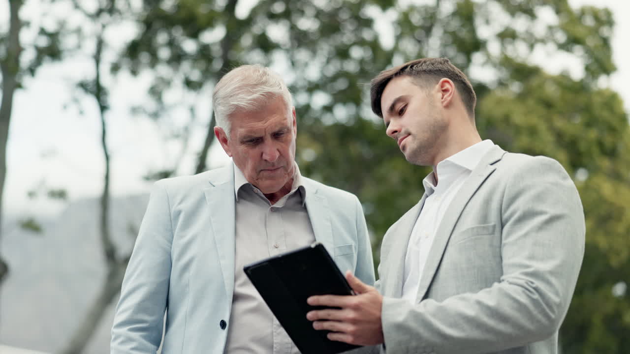 Empresario senior, tablet
