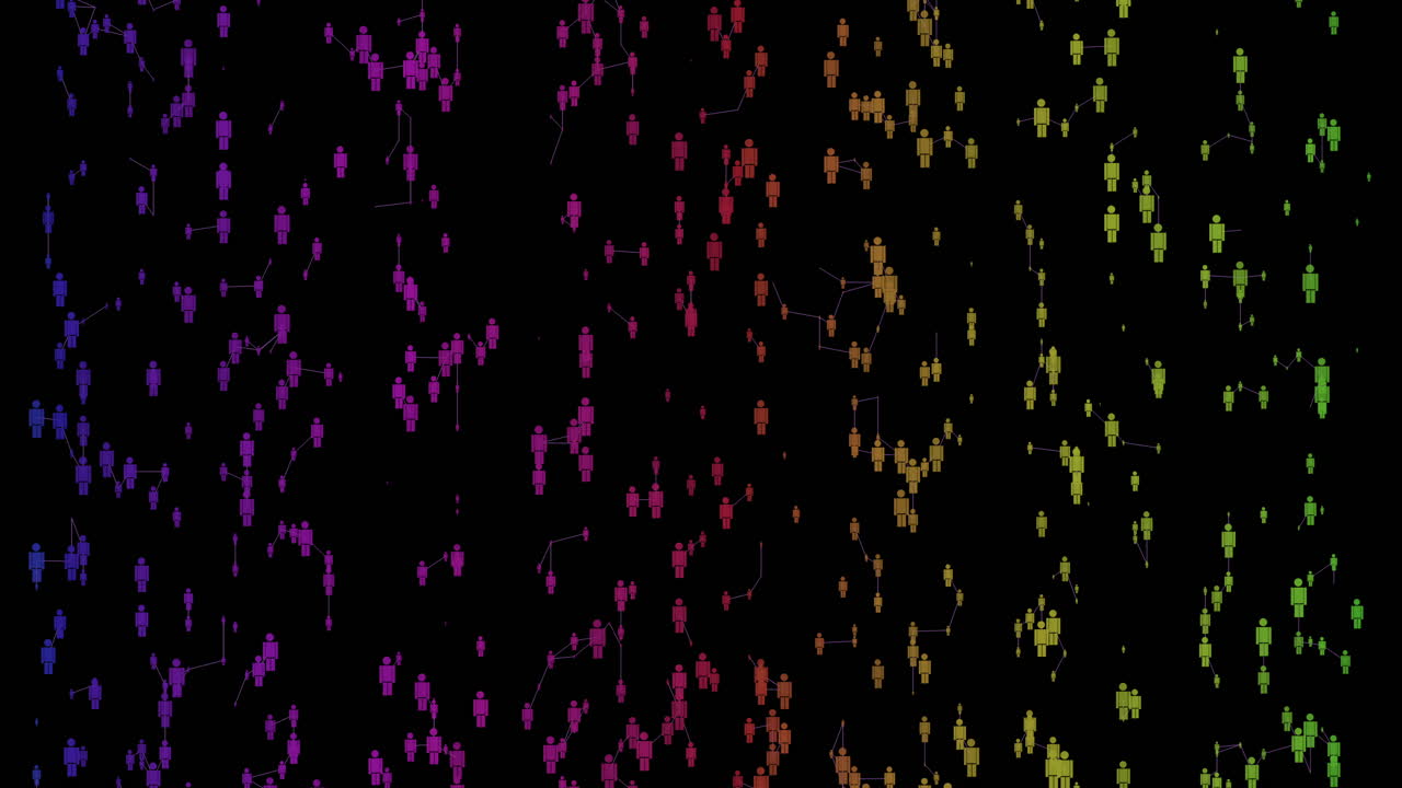 Multi coloured. People symbols connect to spell NETWORK on communication concept