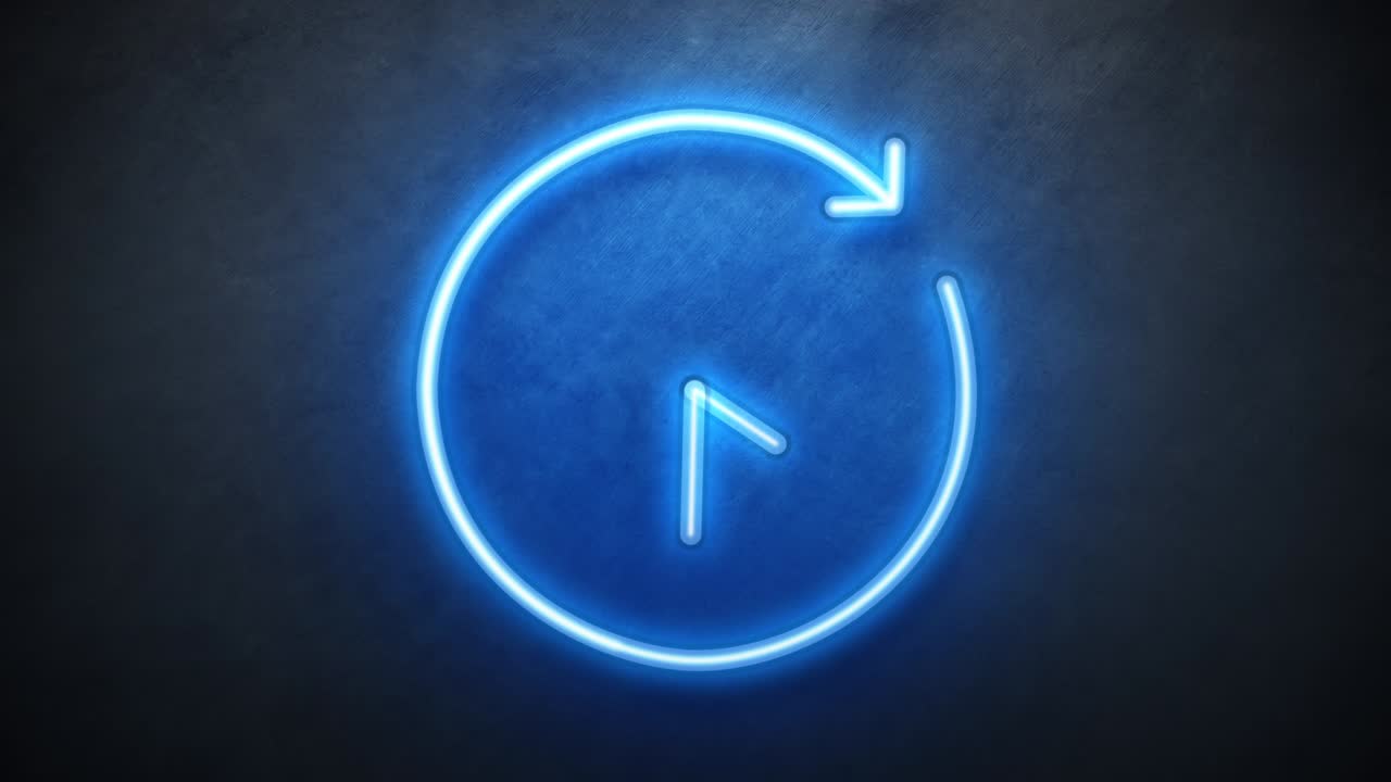 Clock neon sign with arrow. countdown timer animation seamless. Looped.