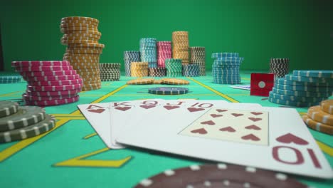 casino table with chips, cards, and dice