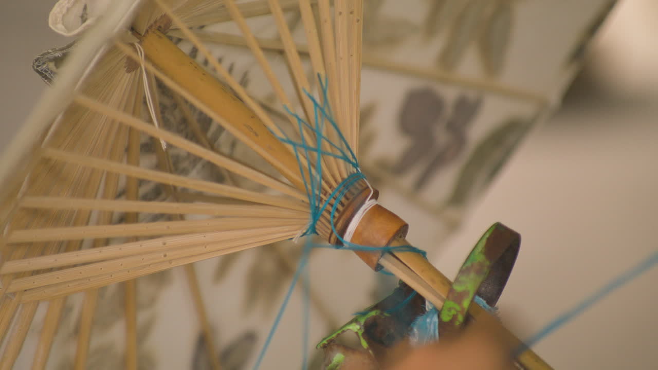 Thai Umbrellas Using Bamboo Frames In Bo Sang Village Near Chiang Mai, Thailand. Close-up Shot