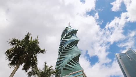 sunny day with a panoramic view of a modern building