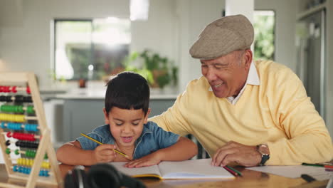 homework, writing and grandfather high five child