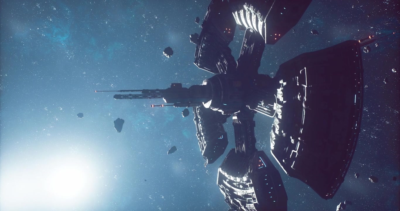 Esplorazione di un'astronave futuristica che naviga attraverso un campo di asteroidi