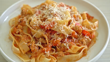 Hausgemachte-Pasta-Fettuccine-Bolognese-Mit-Käse---Italienische-Küche