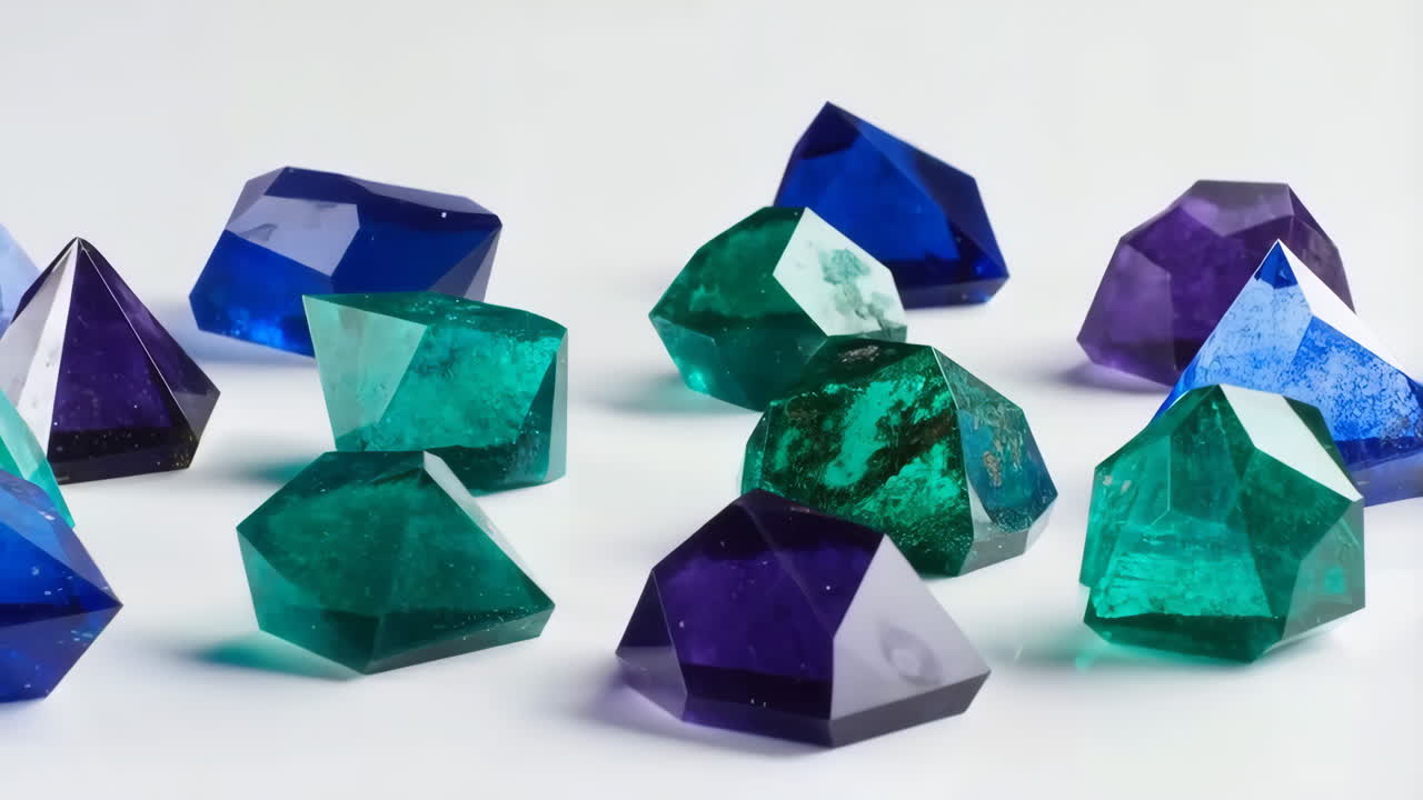 Colorful Faceted Crystals on White Background
