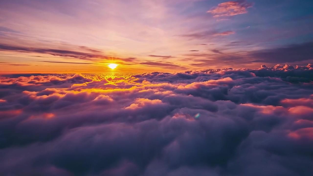Veduta aerea di un tramonto dorato sopra nuvole spesse
