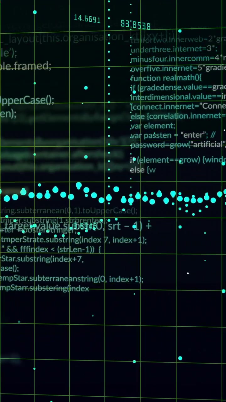 Animation of data processing and diagrams over black background