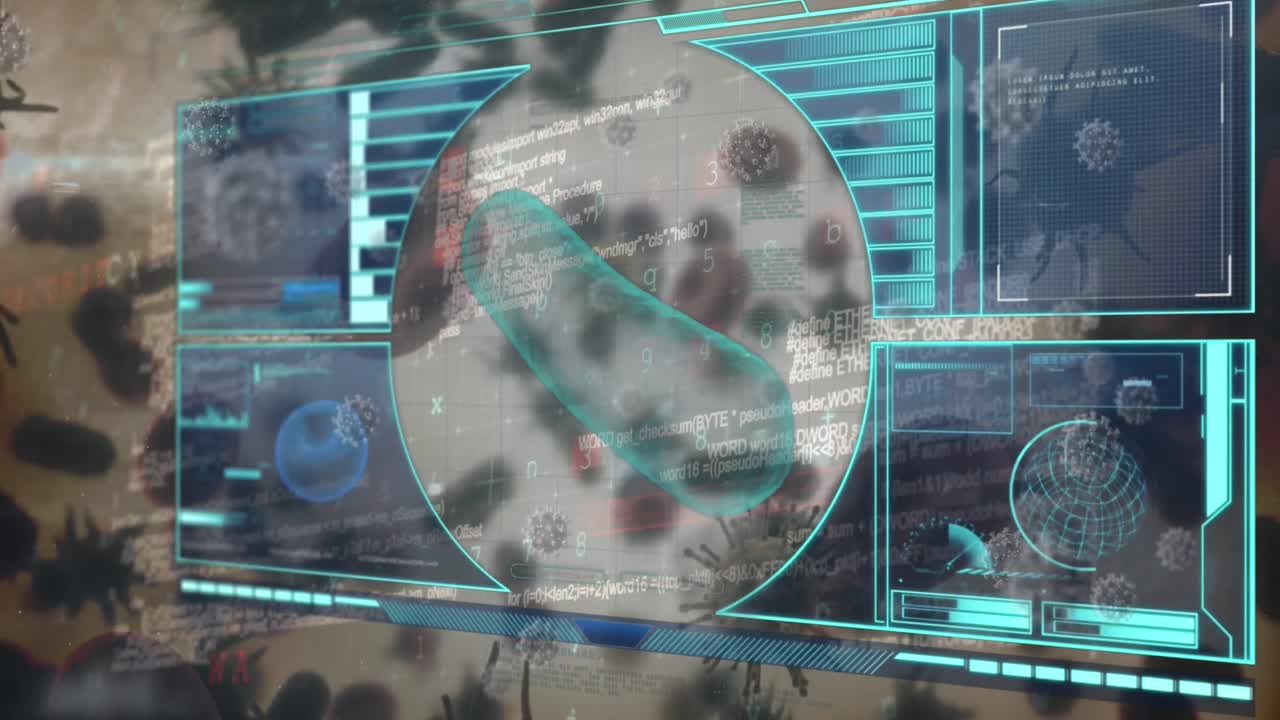 코로나 세포에 대한 디지털 인터페이스의 애니메이션