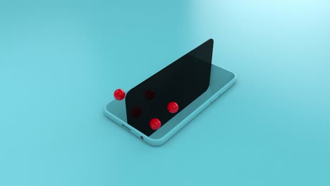 3d minimal blue pastel mobile phone, concept of social media , message ,emoticon, reaction, smartphones, social networks, angry chat emojis flying or rising up from the cellphone, 4k motion animation.