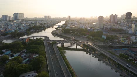 Motorcycles-run-on-the-bridge-in-the-sunset-afternoon-Vietnam