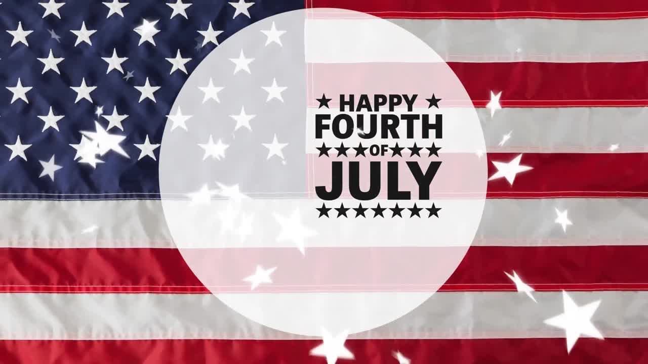 Animation of happy fourth of july text over american flag