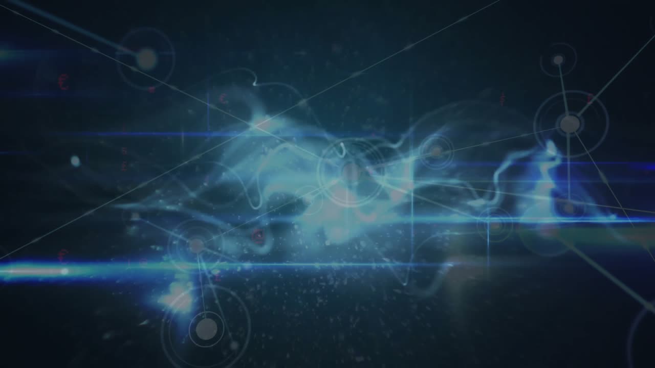 Wisps spiraling around glowing core, beams scanning, streams weaving via nodes forming network