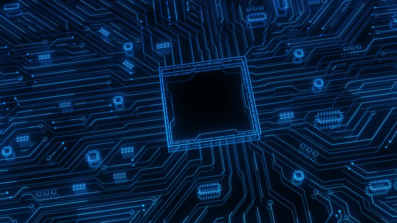 Ai chip circuit board diagram data information artificial intelligence 5g digital data moving on