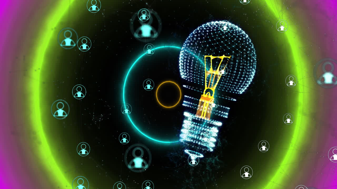 Animation of light bulb, ai chatbot icons and data processing